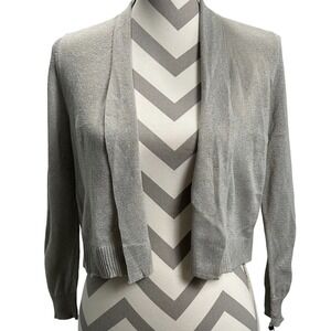 Calvin Klein Silver Metallic Knit Shrug Cardigan Open Front Cropped L